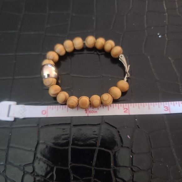 Vintage Boho Wood Beaded Hoop Circle Earrings Pierced Ears - Picture 3 of 8